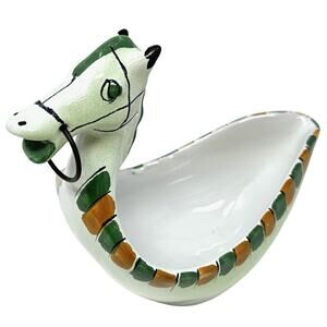 Vintage Aldo Londi for Bitossi Ceramic Horse Bowl Green Modern MCM Italy Animal